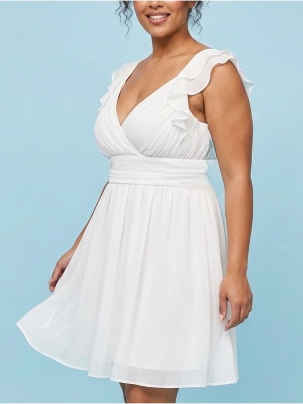 White Ruffle Mini Dress XL Smocked Flowy Boho Cottagecore Fairycore Bridal